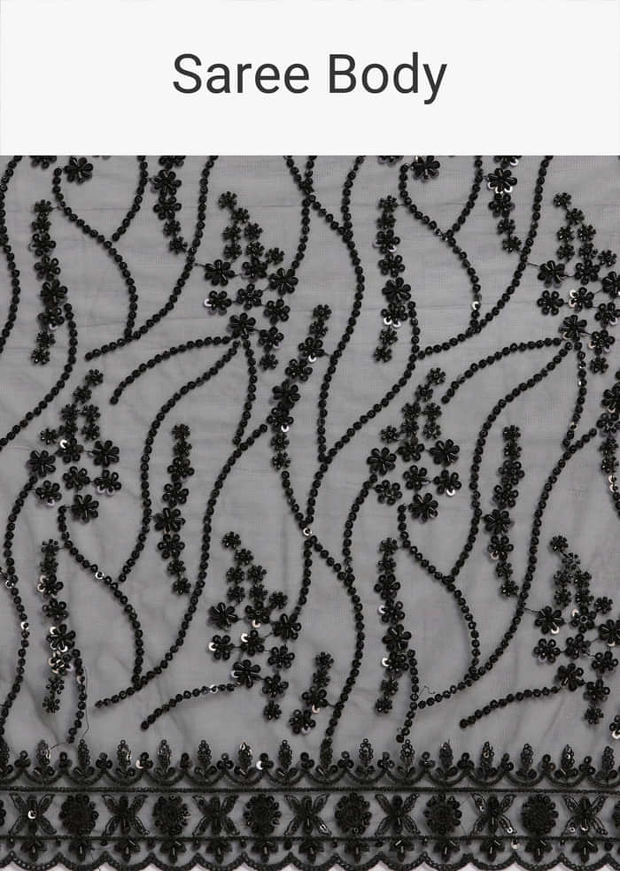 Black Net Saree Heavy Embroidered With Sequins And Stones
