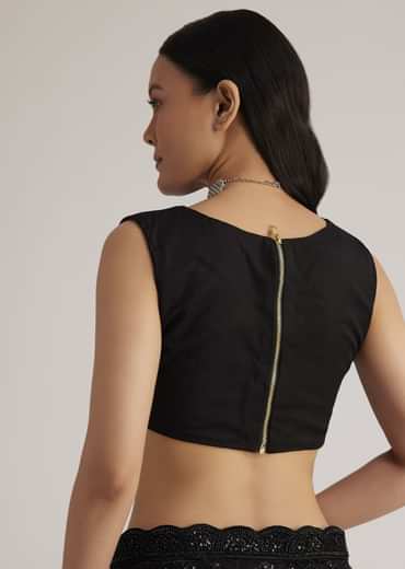 Black Net Saree With Sequins And Stones Embroidery