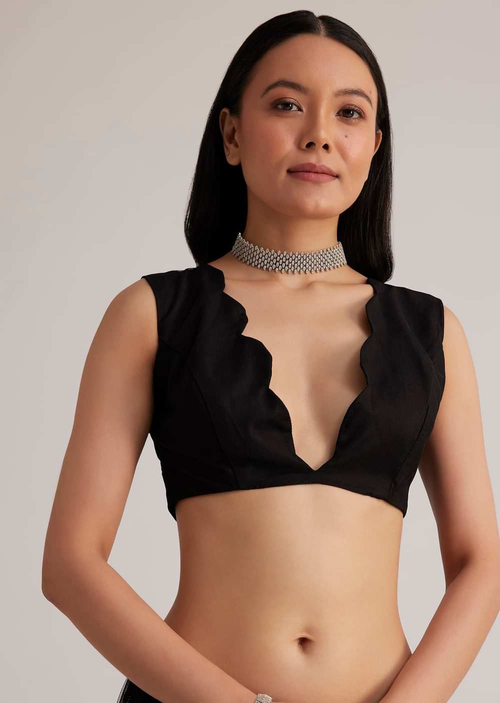 Black Net Saree With Sequins And Stones Embroidery