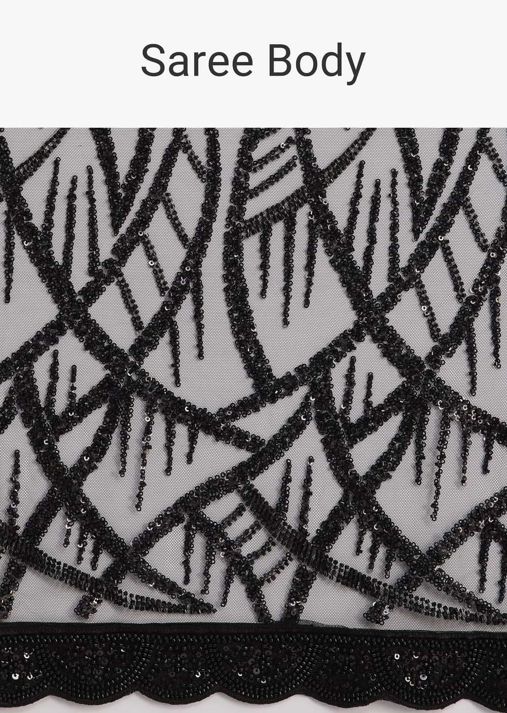 Black Net Saree With Sequins And Stones Embroidery