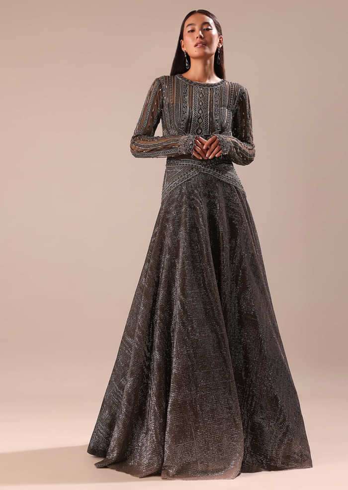 Black Ombre Embroidered Net Gown