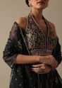 Black Organza Lehenga Set With Heavy Embroidered Halter Neck Choli