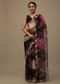 Black Organza Saree With Floral Print And Scallop Borders