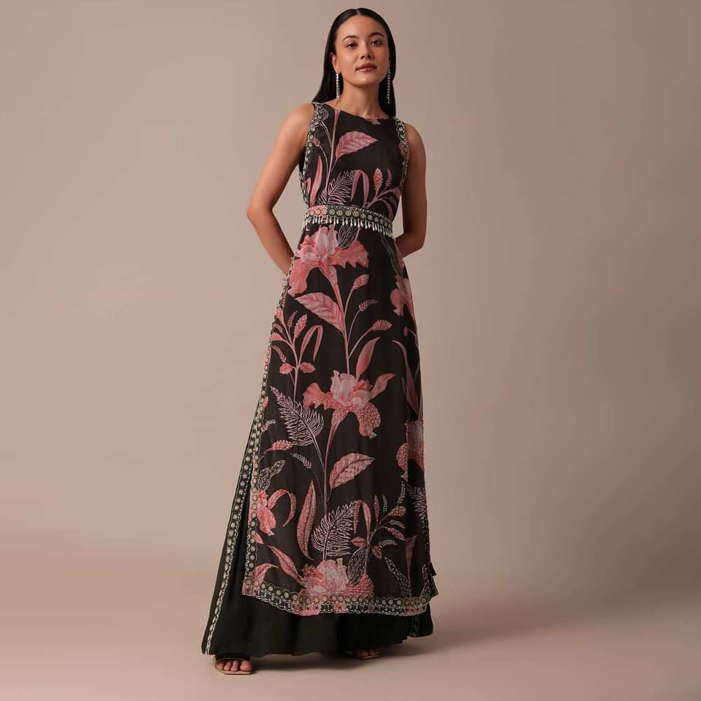 Black Palazzo Set With Cutdana Embellished Kurta