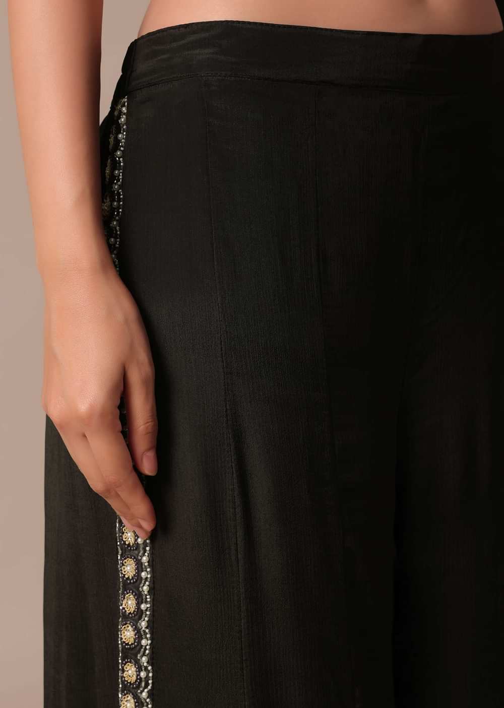 Black Palazzo Set With Cutdana Embellished Kurta