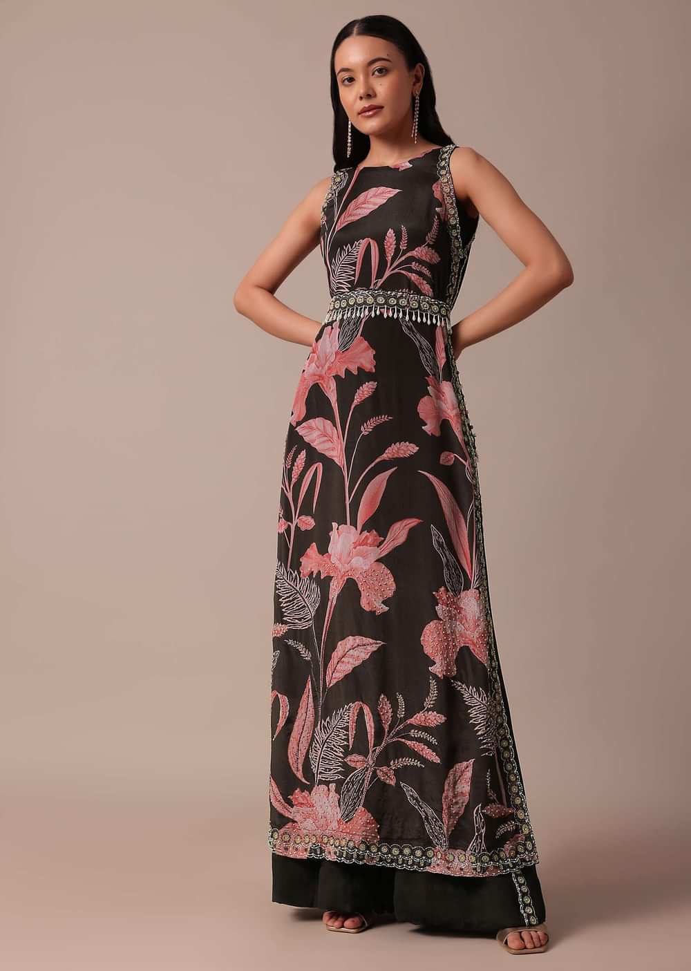 Black Palazzo Set With Cutdana Embellished Kurta