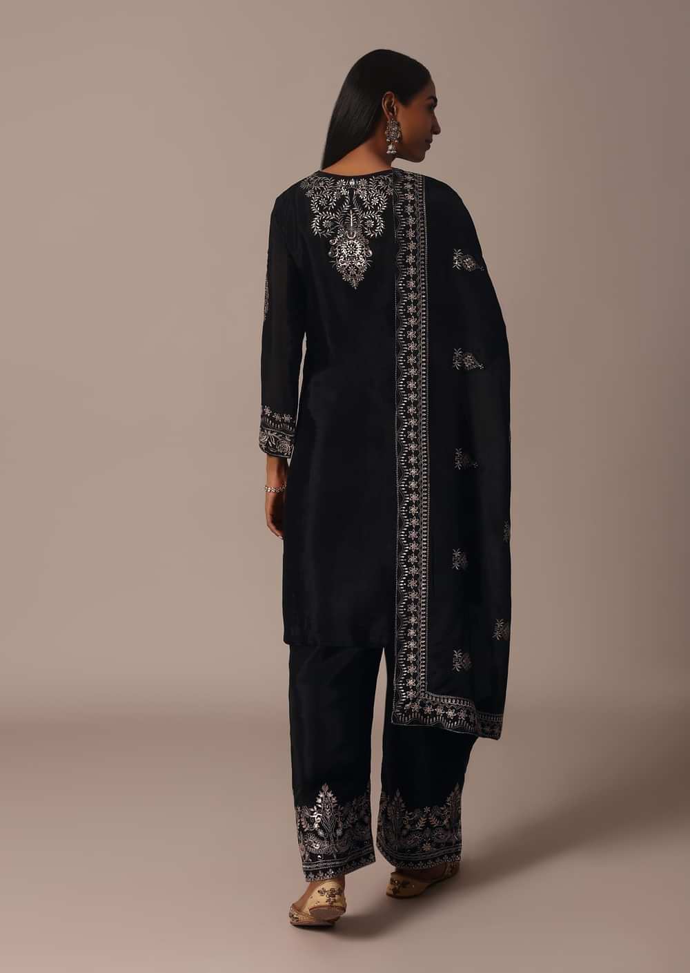 Black Pant Set With Thread And Sequin Work Kurta