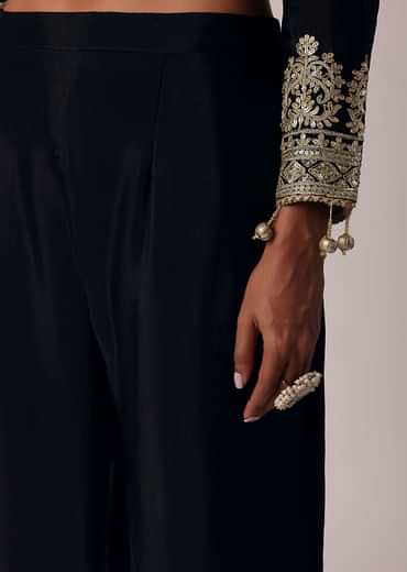 Black Pant Set In Chiffon With Zardozi Work Kurta