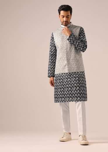 Black Printed Jacket And Kurta Set