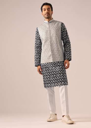 Black Printed Jacket And Kurta Set