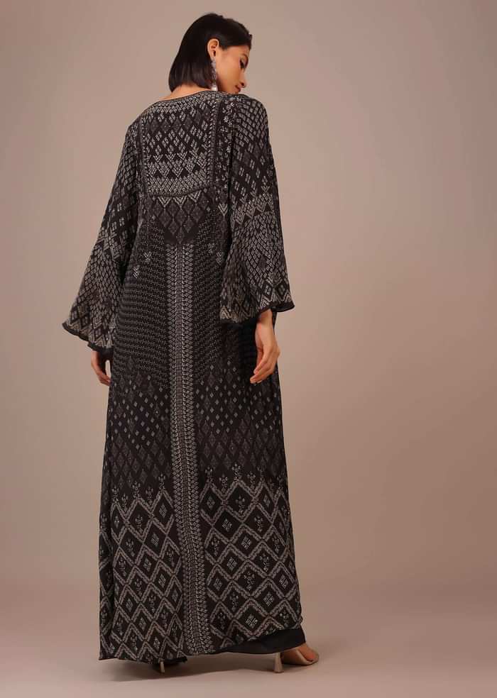 Black Printed Palazzo Suit With Stone Work In Crepe