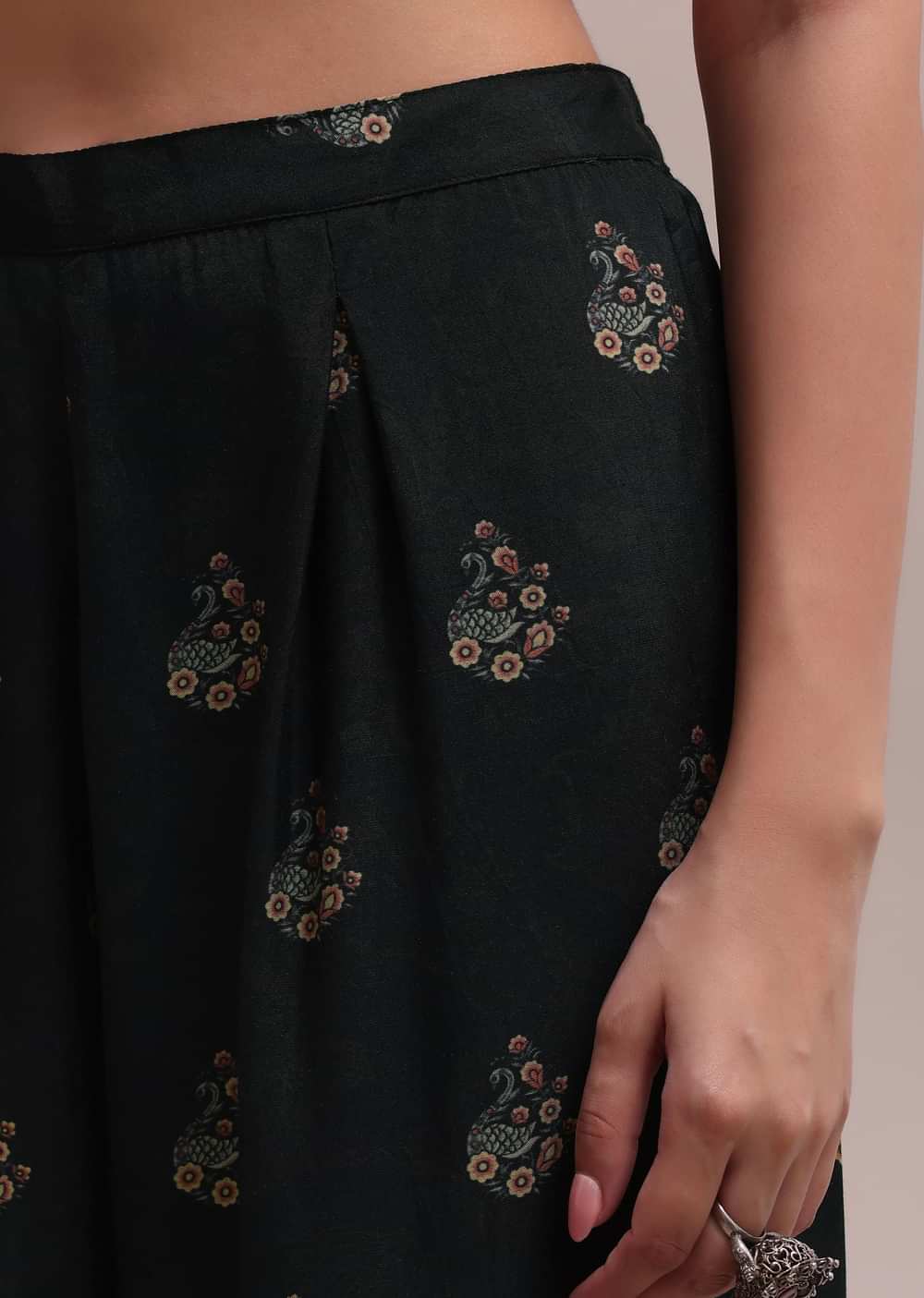 Black Printed Silk Kaftan And Palazzo Co-ord Set With Sequins Embroidery
