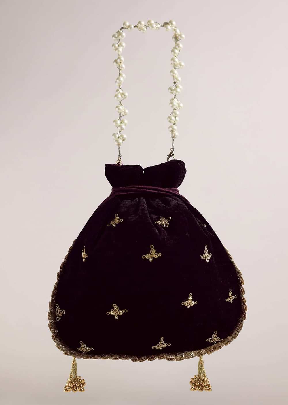 Black Raw Silk Festive Potli Bag With Heavy Motif Detailing