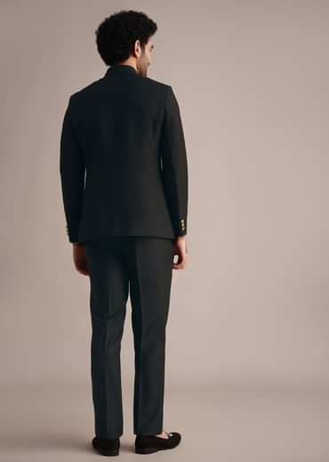 Black Rayon Jodhpuri Suit With Embroidered Collar