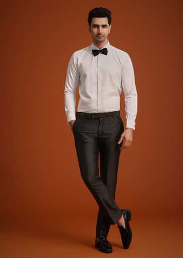 Black Rayon Tuxedo Set With Stone And Cutdana Work
