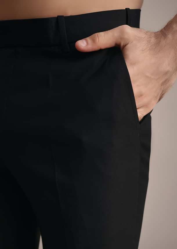 Black Rayon Tuxedo With Pintuck Detailing