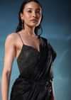 Black Ready To Wear Lehenga Saree In Lycra With Mesh Blouse