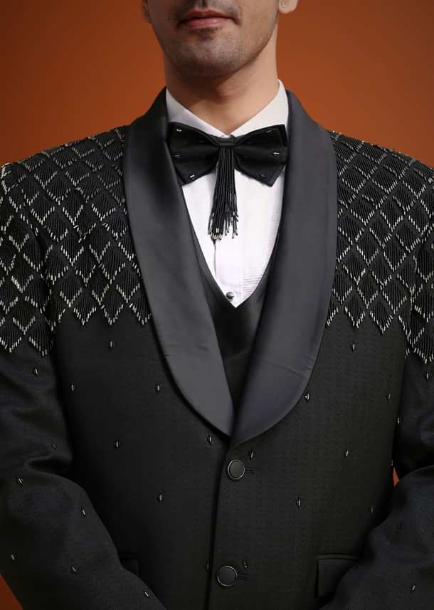 Black Salli Embellished Tuxedo Set Black Salli Embellished Tuxedo Set