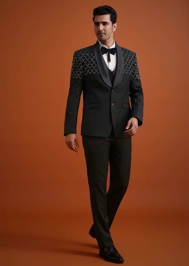 Black Salli Embellished Tuxedo Set Black Salli Embellished Tuxedo Set