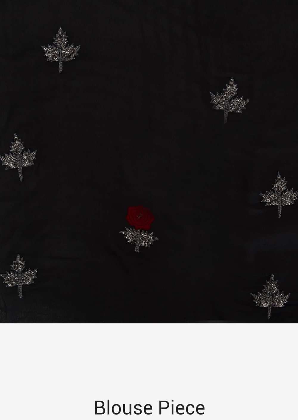 Black saree in chiffon satin with resham and cut dana embroidered butti in rose motif