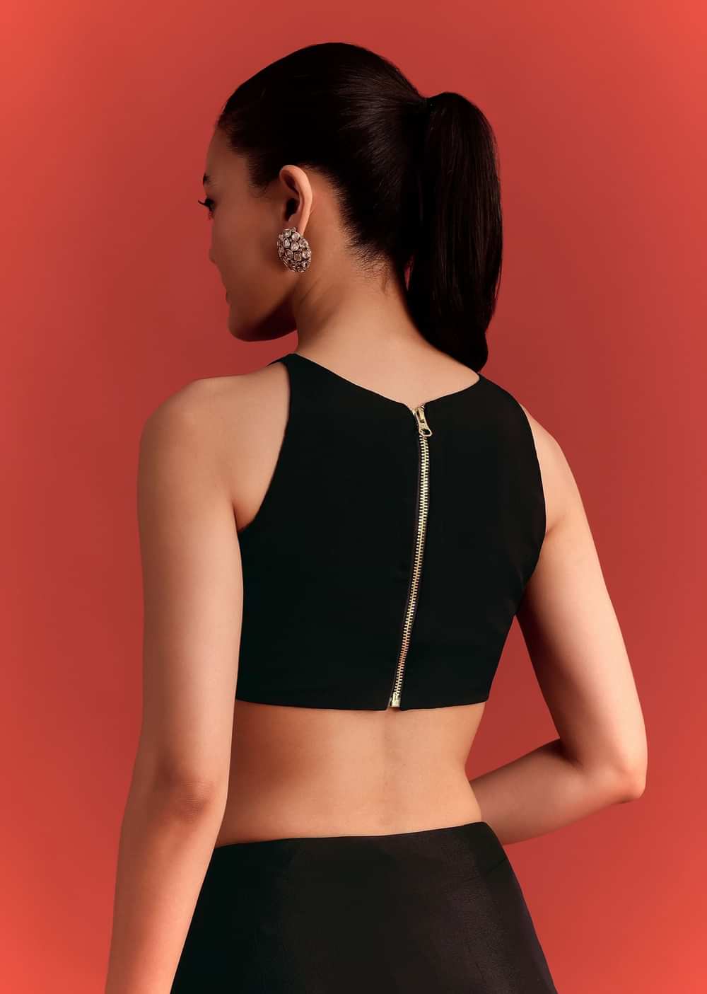 Black Saree In Chinnon With Cutdana Work