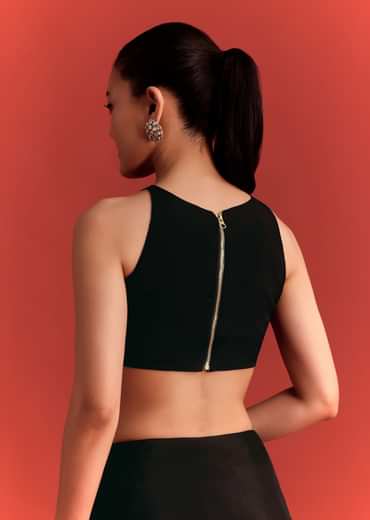 Black Saree In Chinnon With Cutdana Work