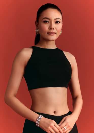 Black Saree In Chinnon With Cutdana Work