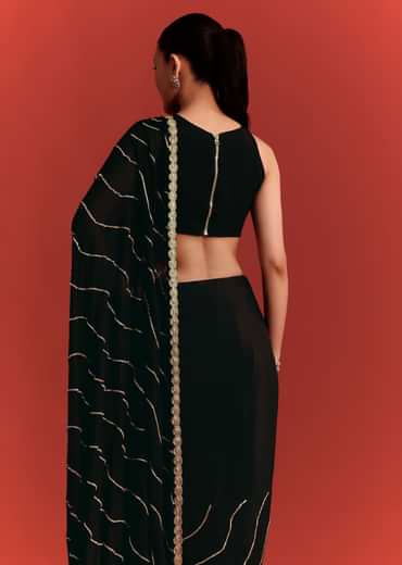 Black Saree In Chinnon With Cutdana Work