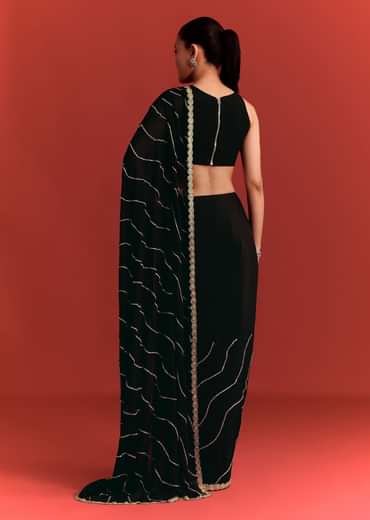 Black Saree In Chinnon With Cutdana Work
