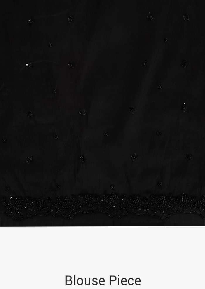 Black Saree In Embroidered Net Beautified In Floral Motifs With Resham And Moti Work Online - Kalki Fashion