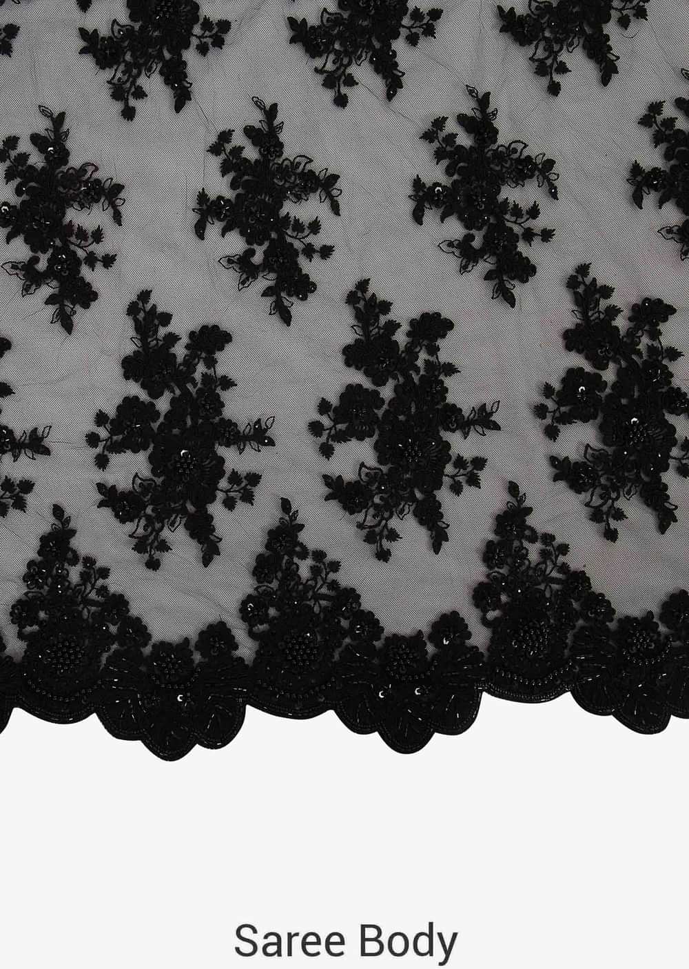 Black Saree In Embroidered Net Beautified In Floral Motifs With Resham And Moti Work Online - Kalki Fashion - KALKI Fashion India