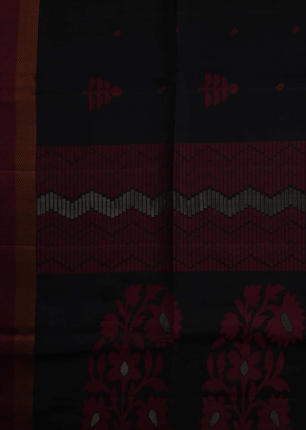 Black saree in silk beautified in weaved embroidery only on Kalki