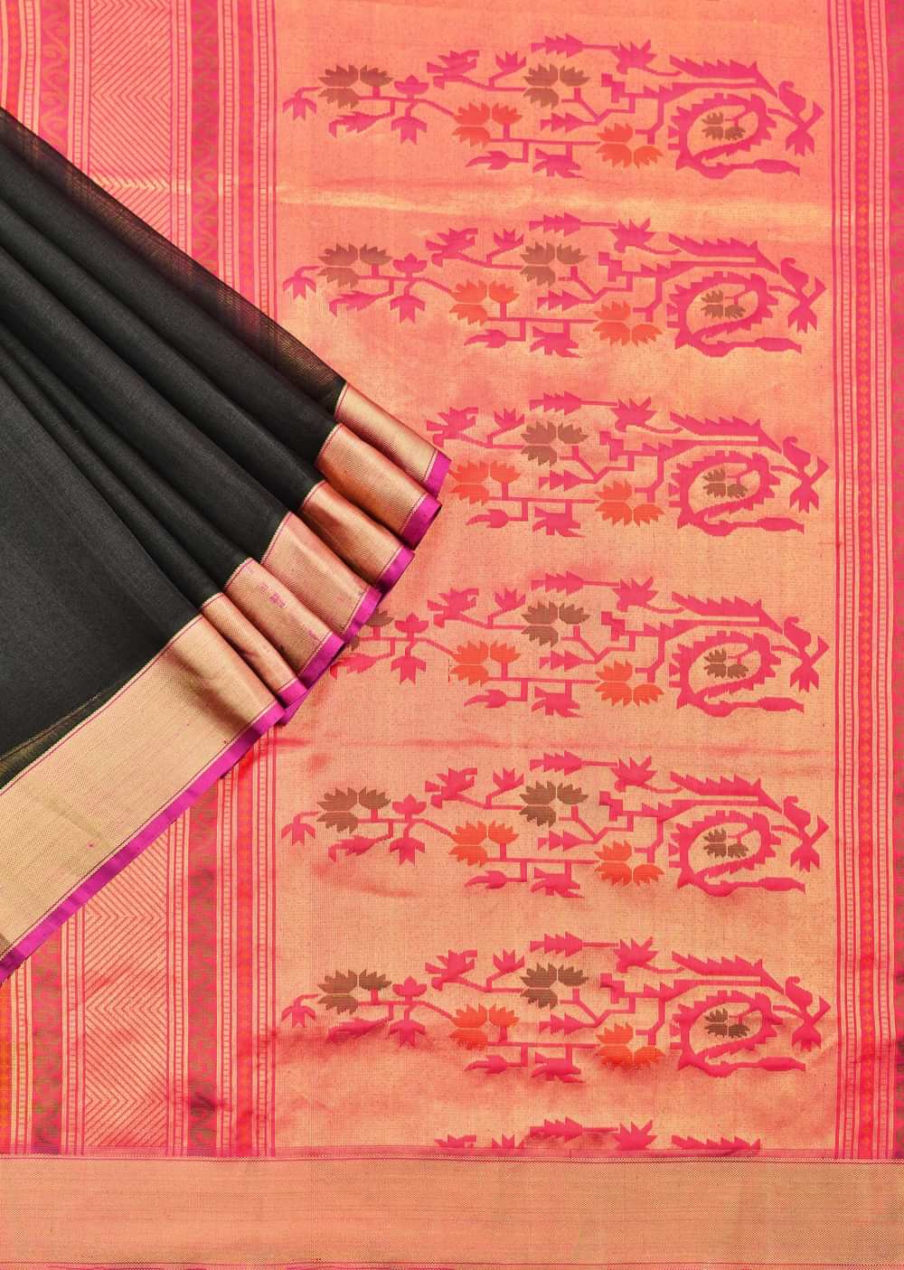 Black Saree In South Album Silk With Woven Detail And Unstitched Blouse Piece