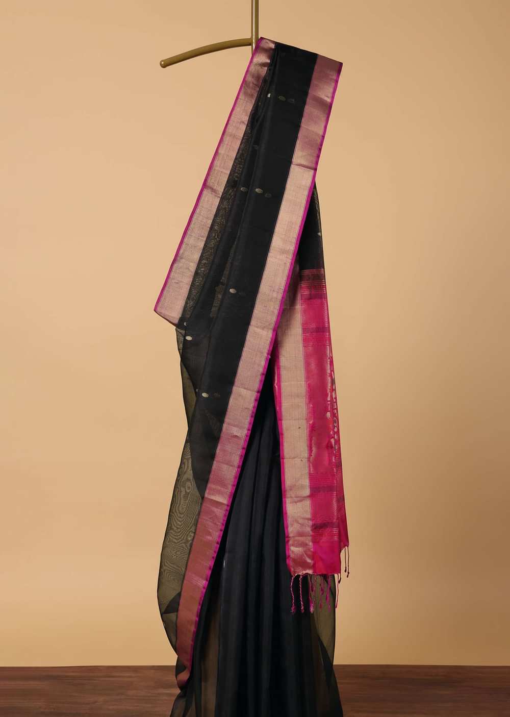 Black Saree In South Album Silk With Woven Detail And Unstitched Blouse Piece