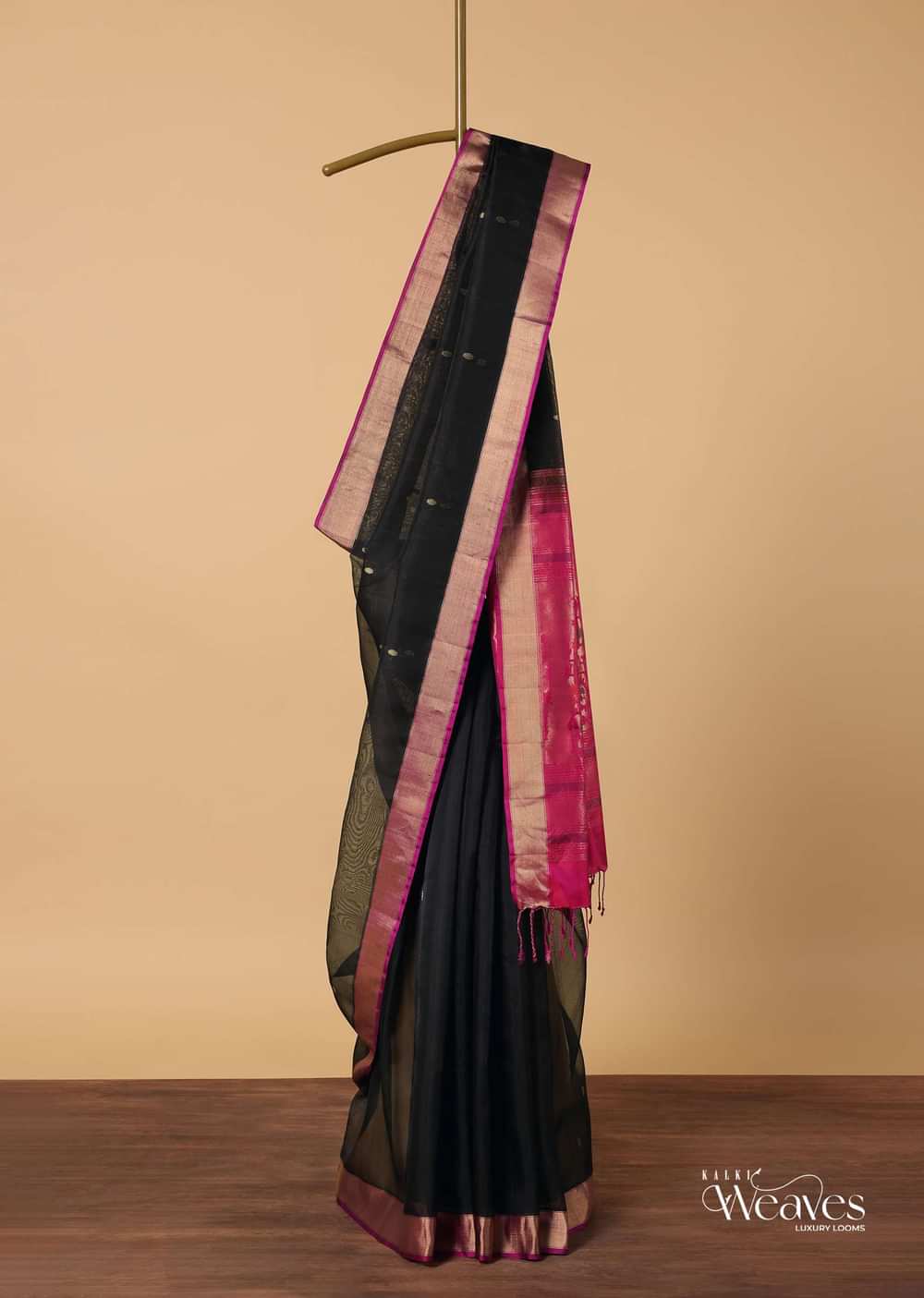Black Saree In South Album Silk With Woven Detail And Unstitched Blouse Piece