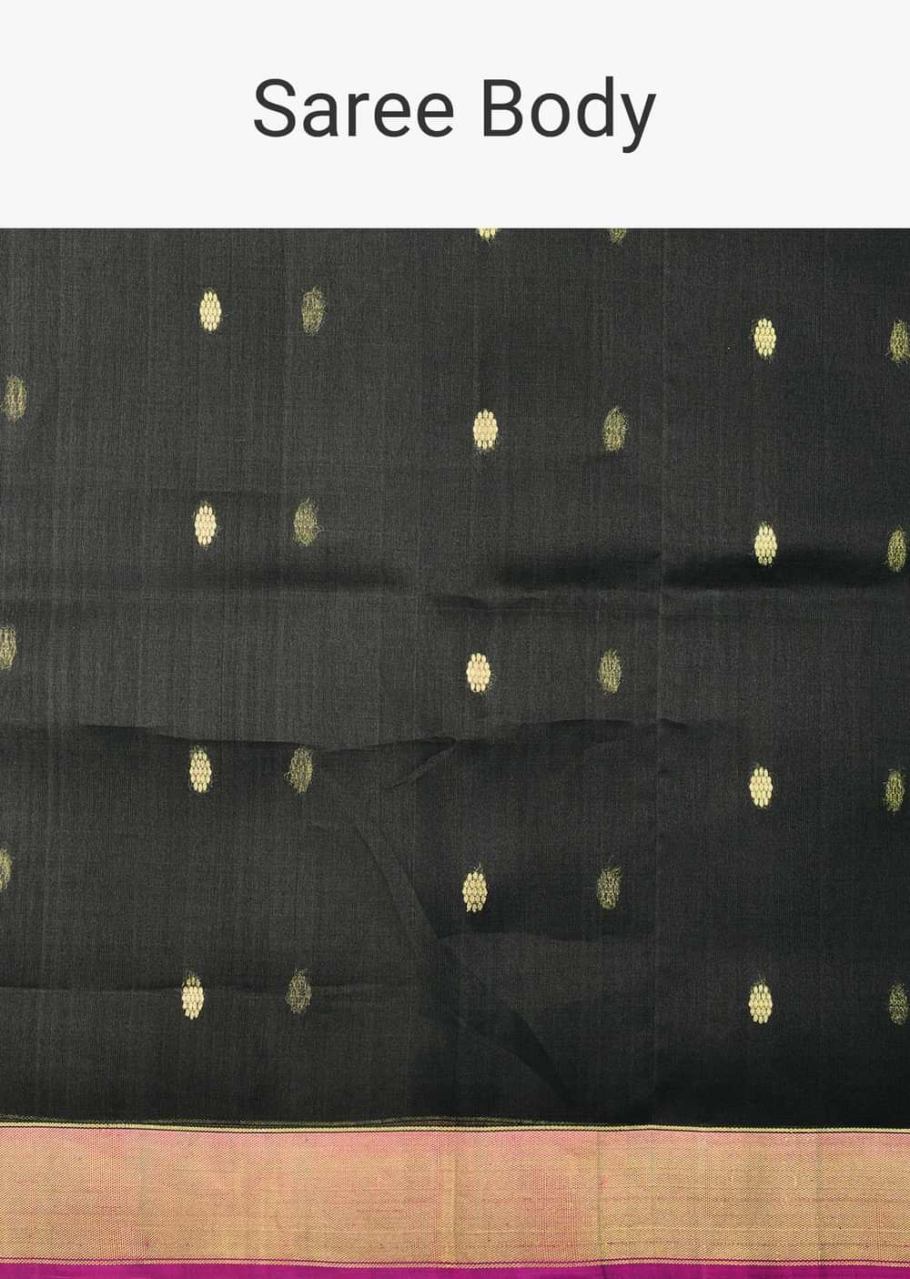 Black Saree In South Album Silk With Woven Detail And Unstitched Blouse Piece