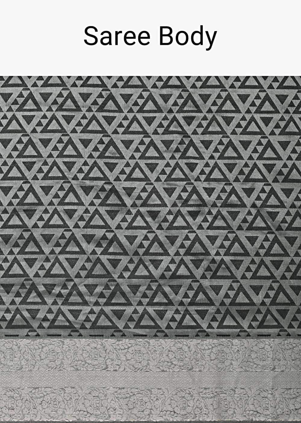 Black Saree In South Silk With Geometric Zari Weave And Unstitched Blouse Fabric