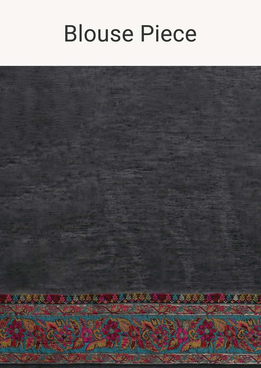 Black Saree With Kashmiri Thread Work And Unstitched Blouse Piece