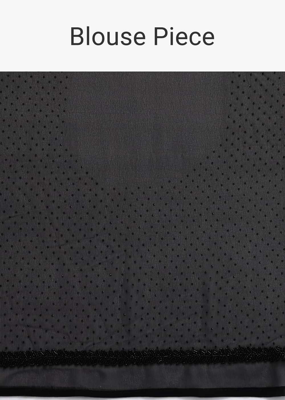 Black Saree With Swarovski Embellishments And Unstitched Blouse Piece