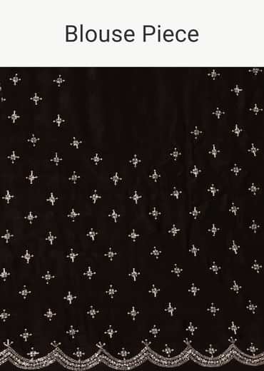 Black Satin Saree With Stone Embellishments And Unstitched Blouse Piece