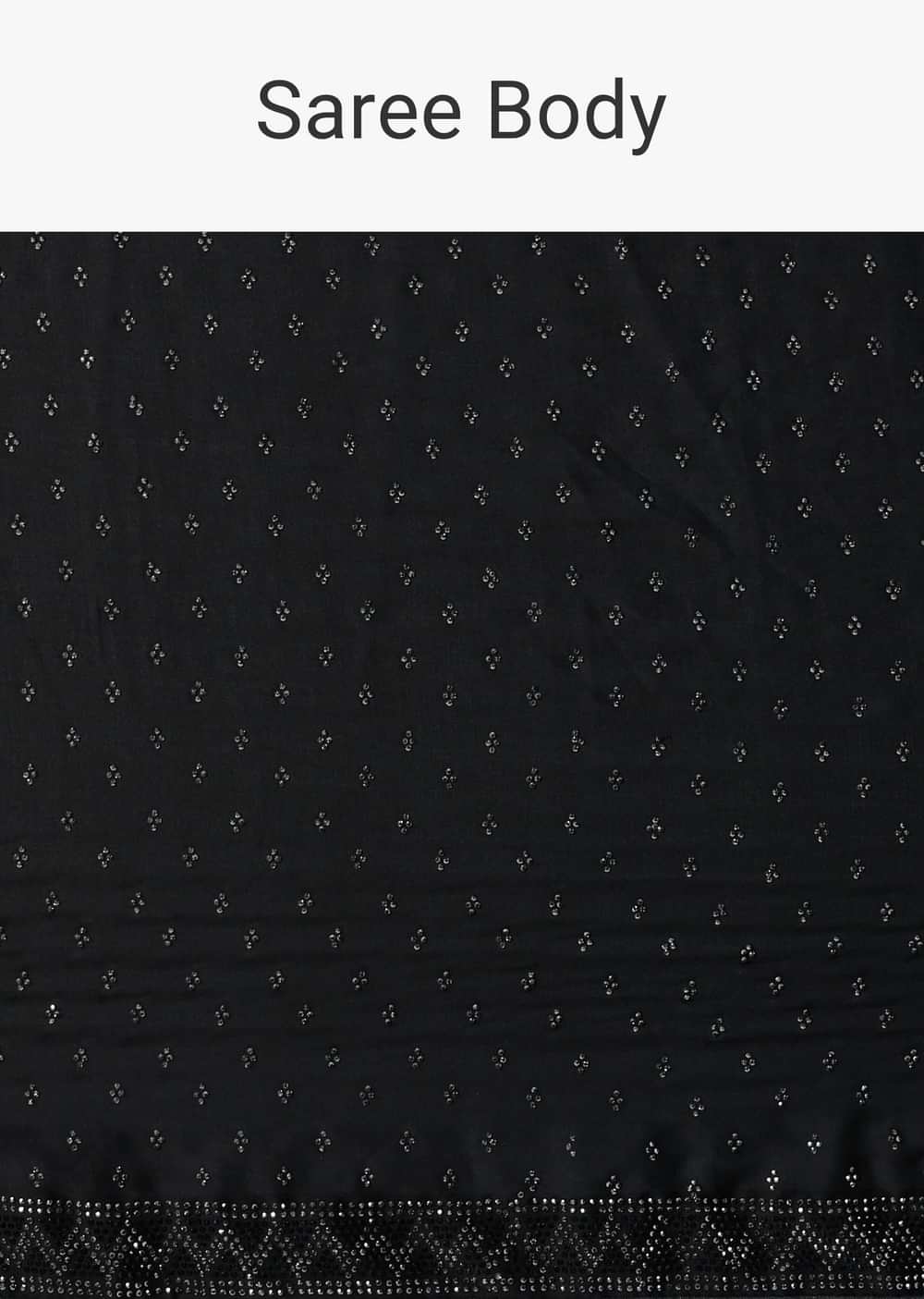 Black Satin Saree With Swarovski Studs And Unstitched Blouse Piece
