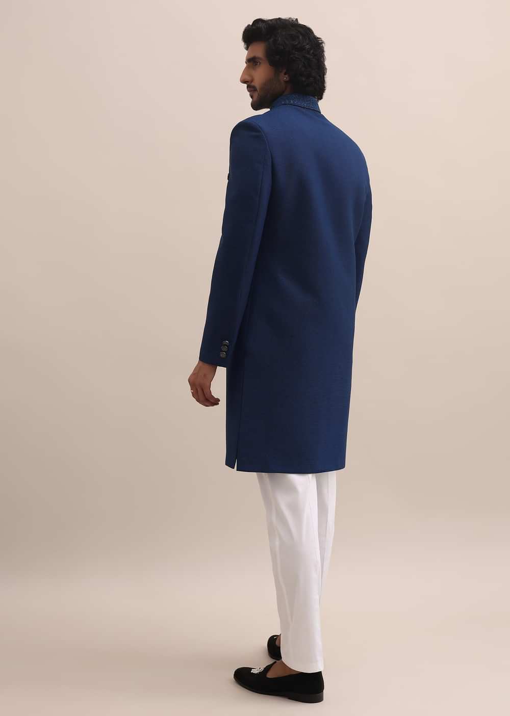 Blue Self Embroidered Sherwani For Men