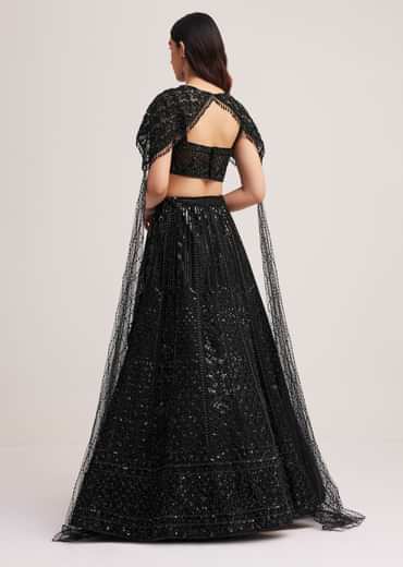 Black Sequin Embellished Lehenga Choli Set With Cape