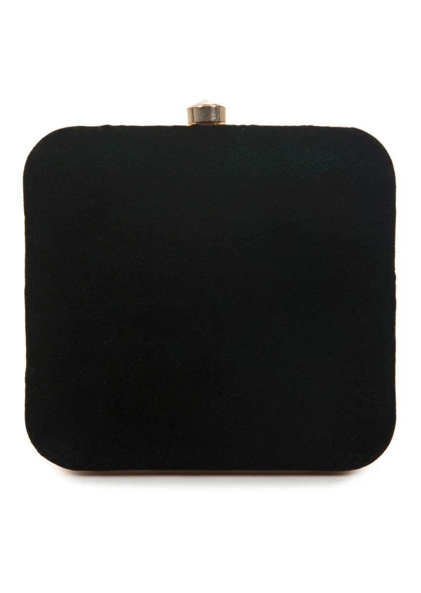 Black sequins and cutdana clutch in floral and bird motif