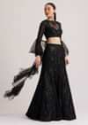 Black Sequins Lehenga Set With Ruffled Dupatta