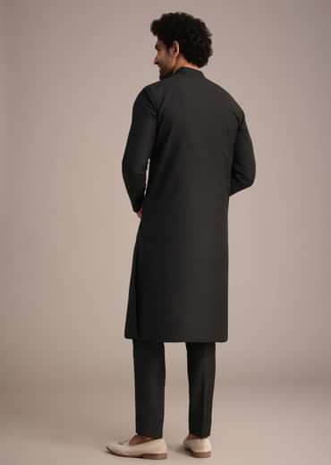 Black Silk Blend Pintuck Kurta Jacket Set