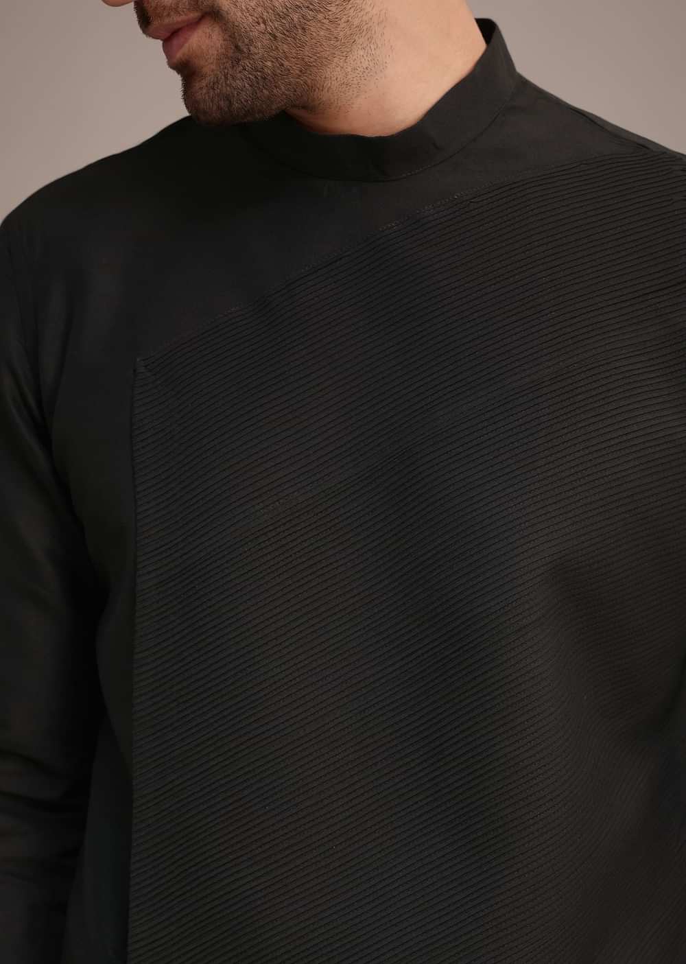 Black Silk Blend Pintuck Kurta Jacket Set