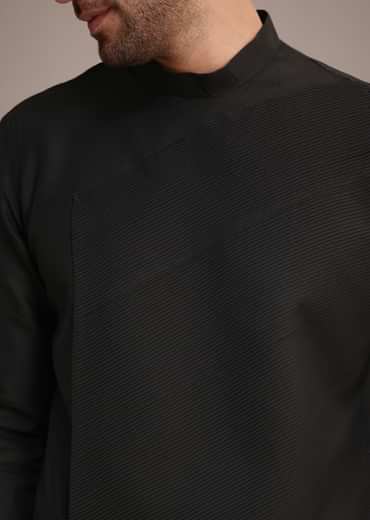 Black Silk Blend Pintuck Kurta Jacket Set