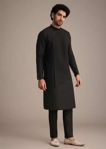 Black Silk Blend Pintuck Kurta Jacket Set