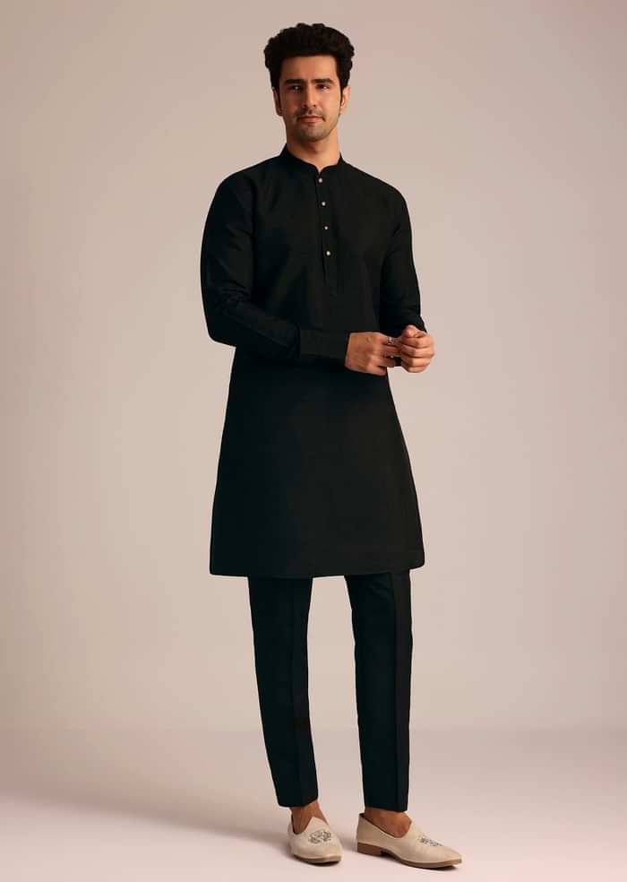 Black Silk Jacket Set With Resham Embroidery